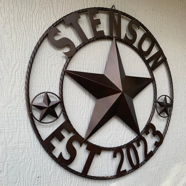 STENSON STYLE YOUR CUSTOM STAR NAME BARN METAL STAR 3d TWISTED ROPE RING WESTERN HOME DECOR RUSTIC BRONZE COPPER NEW HANDMADE 24",32",34",36",40",42",44",46",50"