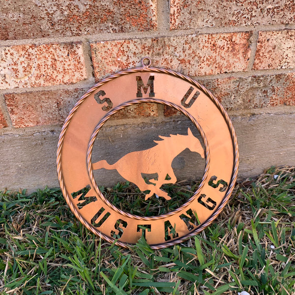 SMU MUSTANGS HAMMERED COPPER METAL CUSTOM VINTAGE CRAFT WALL ART TEAM SIGN HANDMADE