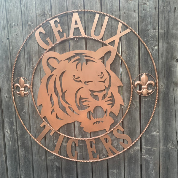 12",18", 24", 32", 36" GEAUX TIGERS HAMMERED COPPER CUSTOM METAL VINTAGE CRAFT SIGN TEAM HANDMADE