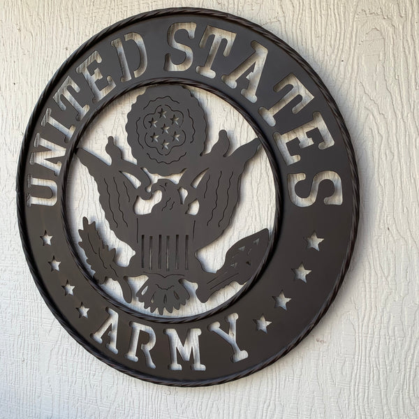 24" USA ARMY MILITARY BROWN  METAL DISC STYLE WALL ART DECOR VINTAGE CRAFT WESTERN HOME DECOR NEW