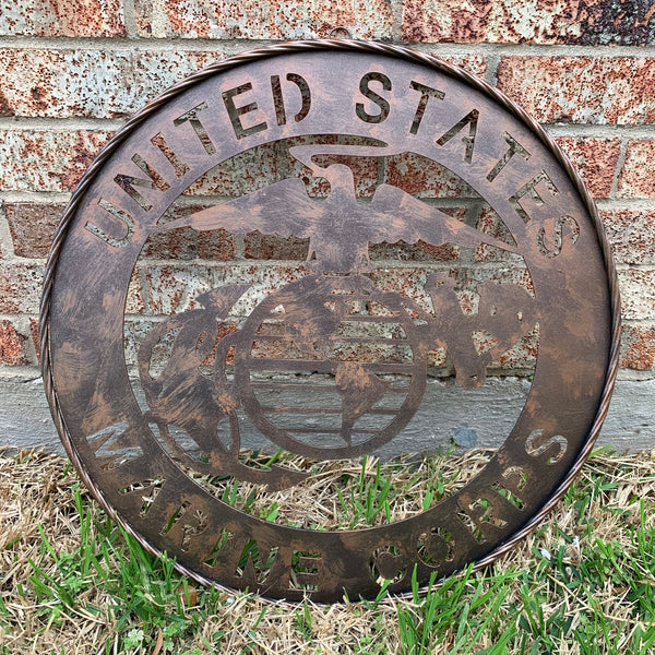 #EH10851 24" UNITED STATES MARINE CORPS MILITARY LASERCUT METAL WALL ART SIGN WESTERN HOME DECOR HANDMADE BRONZE