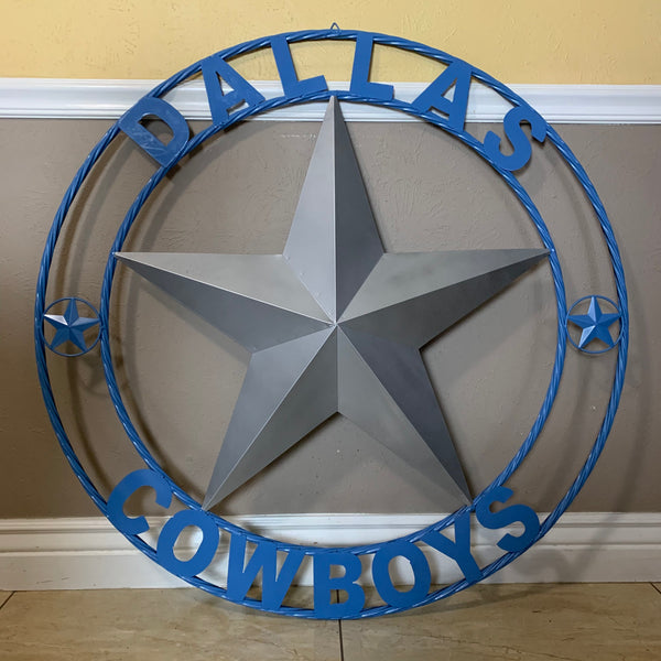 DALLAS COWBOYS SILVER & LIGHT BLUE BARN STAR CUSTOM VINTAGE METAL LONE STAR ART WESTERN HOME DECOR SIZE:24",32",36",40",42",44",46",50"