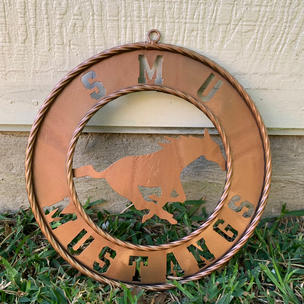 SMU MUSTANGS HAMMERED COPPER METAL CUSTOM VINTAGE CRAFT WALL ART TEAM SIGN HANDMADE