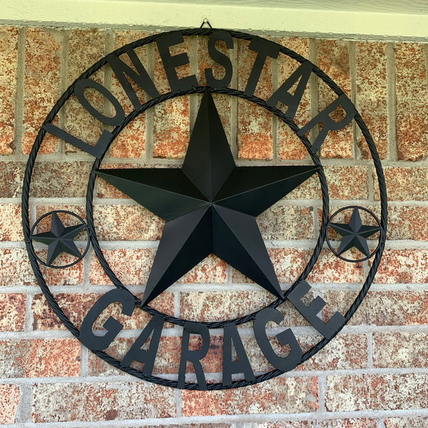 LONESTAR GARAGE STYLE CUSTOM BARN NAME STAR LONESTAR GARAGE METAL NAME BARN STAR WITH TWISTED ROPE RING 3d STAR ART WESTERN HOME DECOR RUSTIC BROWN
