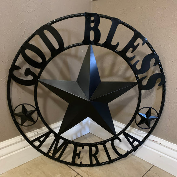 #EH10562 GOD BLESS AMERICA BLACK METAL BARN LONE STAR WESTERN HOME DECOR HANDMADE NEW