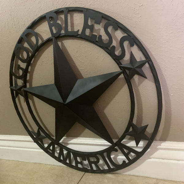GOD BLESS AMERICA BLACK METAL BARN LONESTAR TWISTED RING METAL ART WESTERN HOME DECOR HANDMADE NEW-#EH10487