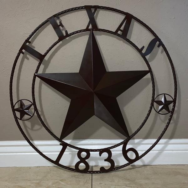 16",24", 32", 36" RUSTIC BROWN TEXAS 1836 BARN STAR METAL ART WESTERN HOME DECOR VINTAGE RUSTIC DARK BROWN NEW