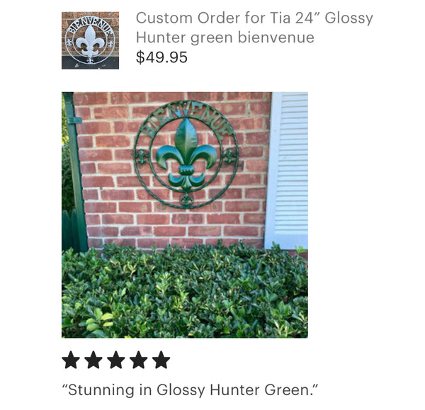 24", 32" GLOSSY HUNTER GREEN FLEUR DE LIS BIENVENUE METAL WALL ART WESTERN HOME DECOR