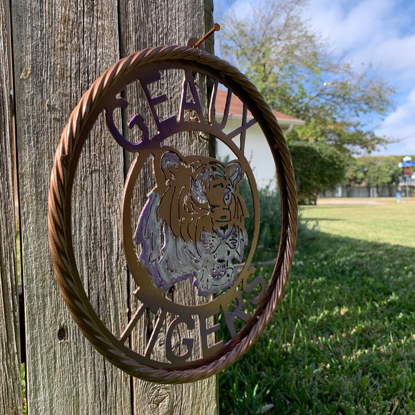 12",18",24",32" GEAUX TIGERS CUSTOM VINTAGE METAL CRAFT TEAM WALL ART HANDMADE