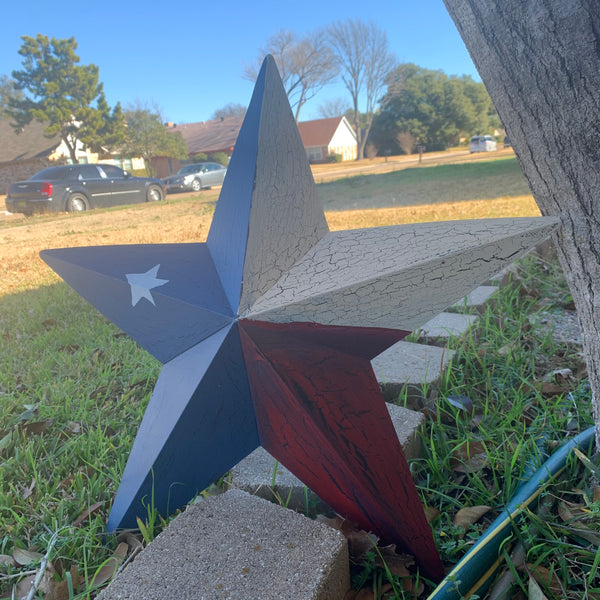 CRACKLE STYLE RED BEIGE & BLUE METAL BARN STAR METAL WALL ART WESTERN HOME DECOR RUSTIC NEW
