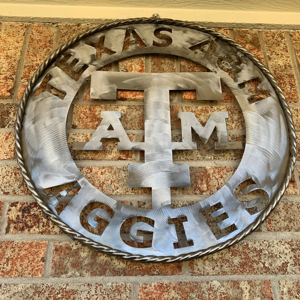 24" TEXAS A&M WIDE BAND RAW METAL CUSTOM VINTAGE CRAFT WALL ART TEAM SIGN HANDMADE