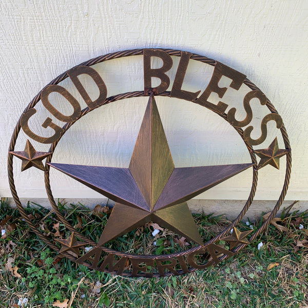 #EH10488 GOD BLESS AMERICA BARN METAL STAR WESTERN HOME DECOR HANDAMDE NEW