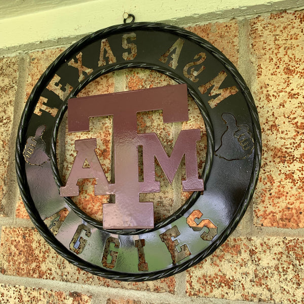 12",18",24",32" TEXAS A&M AGGIES WIDE BAND RING CUSTOM METAL VINTAGE CRAFT TEAM SIGN HANDMADE