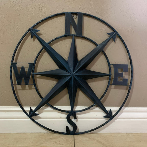 #SI_B8235 COMPASS NAVY BLUE 24" METAL SIGN WESTERN HOME DECOR HANDMADE NEW