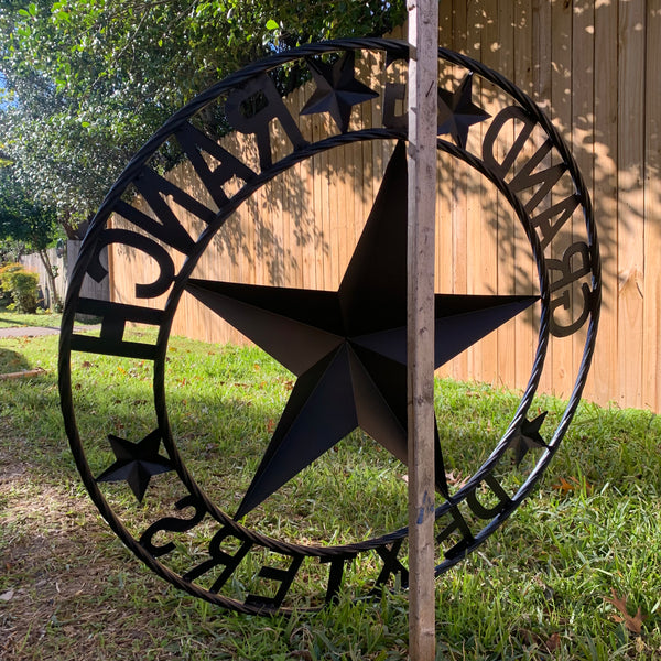 GRAND G RANCH STYLE CUSTOM NAME STAR RUSTIC NAVY BLUE METAL BARN STAR ROPE RING WESTERN HOME DECOR HANDMADE