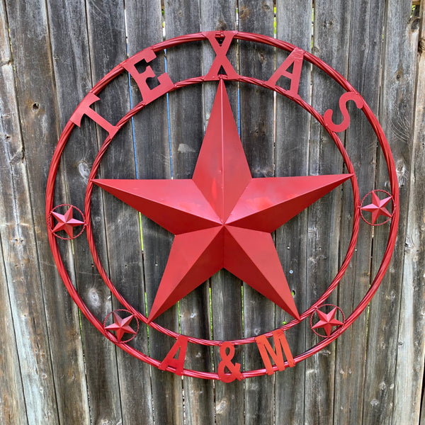 TEXAS A&M BURGUNDY RED BARN LONE STAR METAL CUSTOM VINTAGE CRAFT TEAM STAR WESTERN HOME DECOR HANDMADE SIZE:24",32",36",40",42",44",46",50"