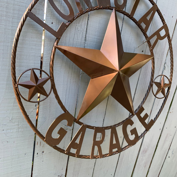 LONESTAR GARAGE STYLE CUSTOM BARN NAME STAR LONESTAR GARAGE METAL NAME BARN STAR WITH TWISTED ROPE RING 3d STAR ART WESTERN HOME DECOR RUSTIC BROWN