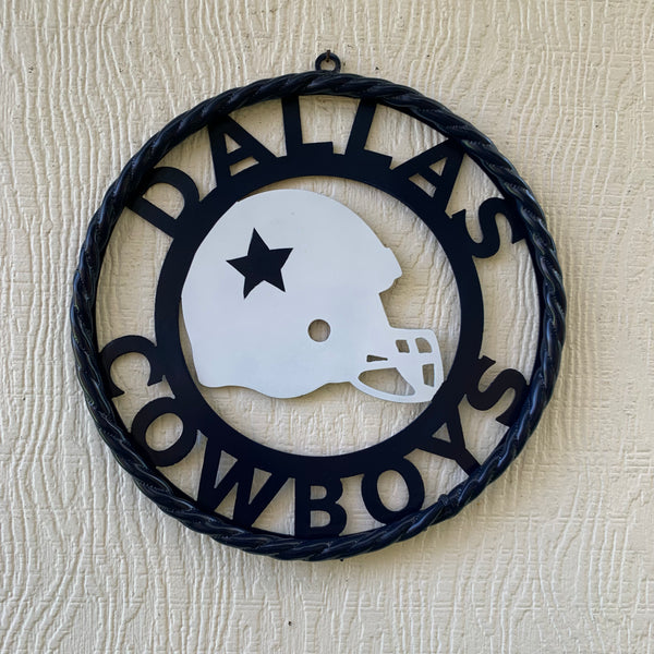 12", 18", 24", 32" DALLAS COWBOYS HELMET SIGN NAVY BLUE & WHITE METAL CUSTOM VINTAGE CRAFT WALL ART TEAM SIGN HANDMADE