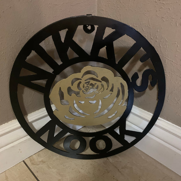 CUSTOM NAME GOLD FLOWER VALENTINE'S LASERCUT METAL SIGN WESTERN HOME DECOR CUSTOM SIGN