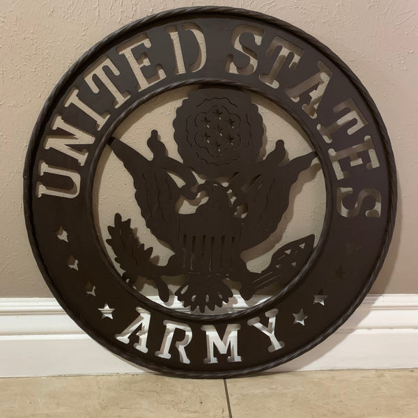 24" USA ARMY MILITARY BROWN  METAL DISC STYLE WALL ART DECOR VINTAGE CRAFT WESTERN HOME DECOR NEW