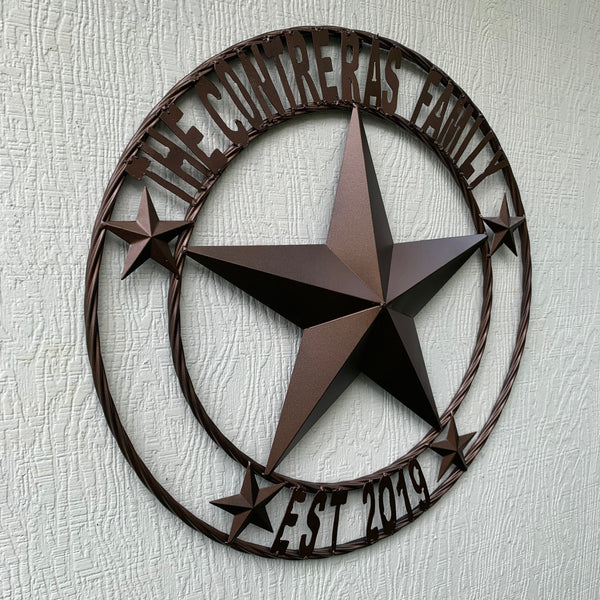 KOLET FAMILY STYLE YOUR CUSTOM FAMILY NAME STAR METAL BARN STAR ROPE RING KOLET FAMILY WESTERN HOME DECOR VINTAGE RUSTIC BROWN NEW HANDMADE 24",32",34",36",40",42",44",46",50"