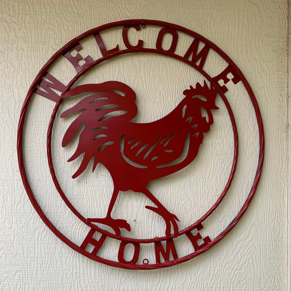 YOUR CUSTOM NAME RED ROOSTER LASERCUT METAL ART WITH RING DESIGN WESTERN METAL ANIMAL ART HOME WALL DECOR BRAND NEW