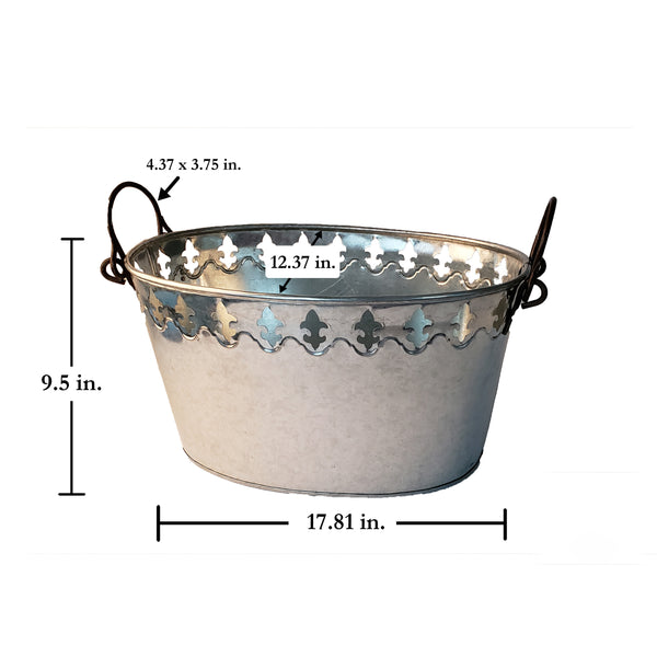 18" EGIFTHOME GALV. FLEUR DE LIS OVAL TUB BUCKET HOME DECOR NEW