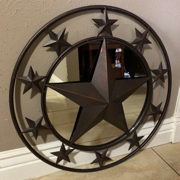 24" MULTI STAR WITH MIRROR METAL ART WESTERN HOME WALL DECOR RUSTIC BROWN NEW HANDMADE