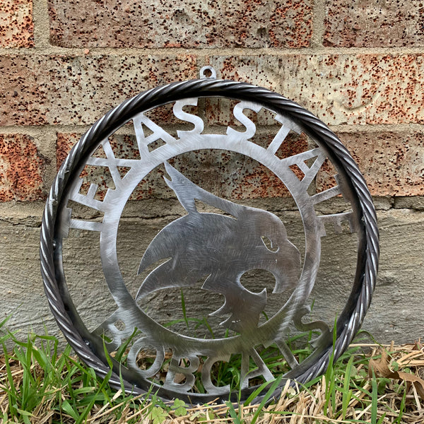 12" TEXAS STATE BOBCATS CUSTOM RAW METAL VINTAGE CRAFT SIGN TEAM ART HANDMADE IN TEXAS