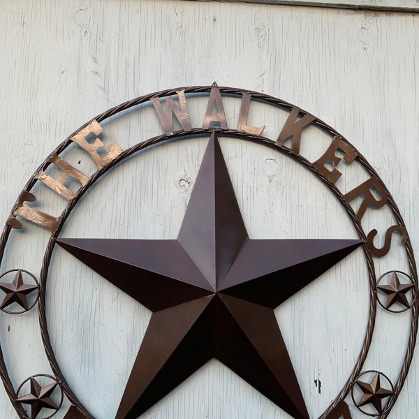 THE WALKERS STYLE YOUR CUSTOM FAMILY NAME STAR METAL BARN STAR ROPE RING WESTERN HOME DECOR VINTAGE RUSTIC BRONZE NEW HANDMADE 24",32",34",36",40",42",44",46",50"