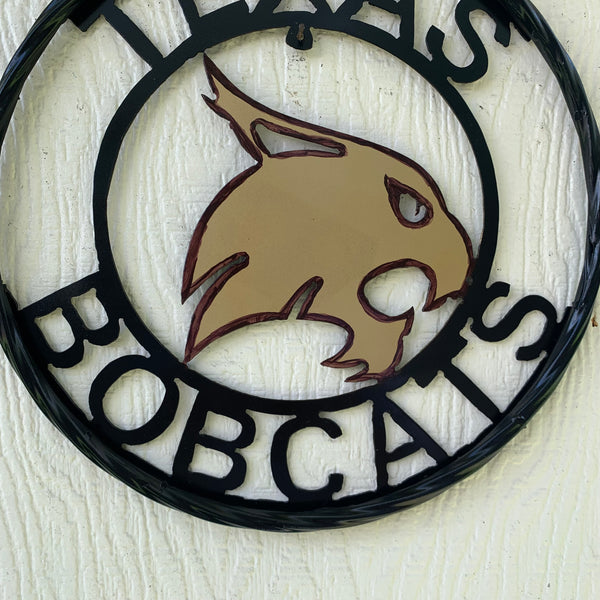 12" TEXAS BOBCATS CUSTOM METAL VINTAGE CRAFT SIGN TEAM WESTERN HOME DECOR HANDMADE