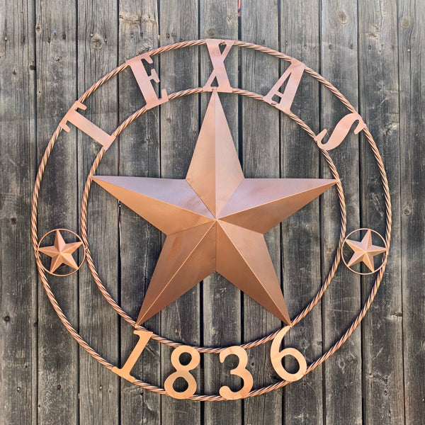 24", 32",36",40" TEXAS 1836 HAMMERED COPPER  BARN STAR METAL WALL WESTERN HOME DECOR RED WHITE BLUE ART
