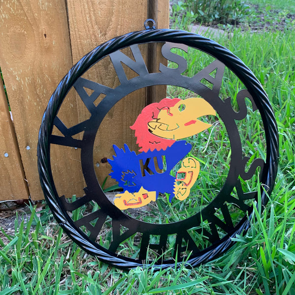 KANSAS JAYHAWKS METAL CUSTOM VINTAGE CRAFT WALL ART TEAM SIGN HANDMADE