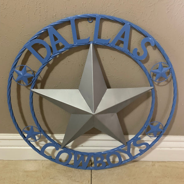 DALLAS COWBOYS LIGHT BLUE & SILVER DECOR METAL ART WESTERN HOME WALL DECOR SIZE:24",32",36",40",42",44",46",50"