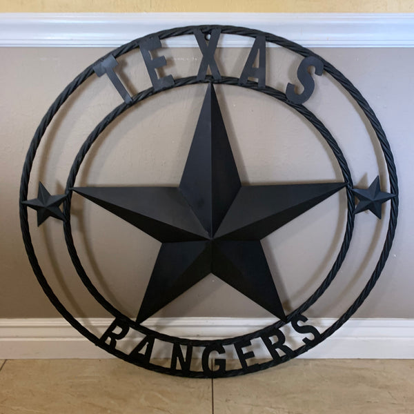 TEXAS RANGERS BLACK LONE STAR METAL TEAM WESTERN HOME DECOR CRAFT