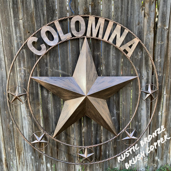 LOPEZ CUSTOM STAR NAME BARN METAL STAR 3d TWISTED ROPE RING WESTERN HOME DECOR RUSTIC  BRONZE HANDMADE 24",32",34",36",40",42",44",46",50"