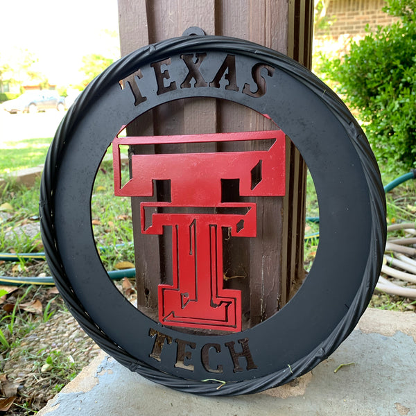12", 18", 24", 32" TEXAS TECH WIDE BAND RING RED & BLACK CUSTOM METAL VINTAGE CRAFT TEAM SIGN