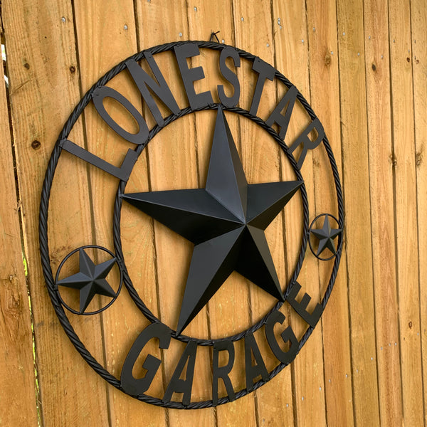 LONESTAR GARAGE STYLE CUSTOM BARN NAME STAR LONESTAR GARAGE METAL NAME BARN STAR WITH TWISTED ROPE RING 3d STAR ART WESTERN HOME DECOR RUSTIC BROWN