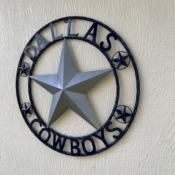 DALLAS COWBOYS SILVER & NAVY BLUE BARN STAR CUSTOM METAL VINTAGE LONE STAR WESTERN HOME DECOR HANDMADE 24",32",36",40",42",44",46",48",50"