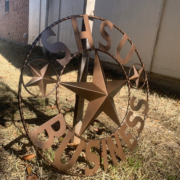 24",32" SHSU SAM HOUSTON BEARKATS BUSINESS RUSTIC BRONZE COPPER METAL CUSTOM VINTAGE CRAFT RUSTIC BLACK TEAM STAR HANDMADE