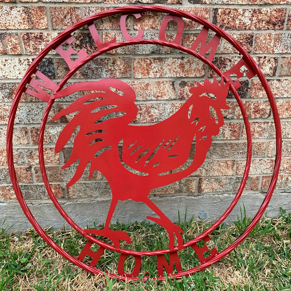 YOUR CUSTOM NAME RED ROOSTER LASERCUT METAL ART WITH RING DESIGN WESTERN METAL ANIMAL ART HOME WALL DECOR BRAND NEW