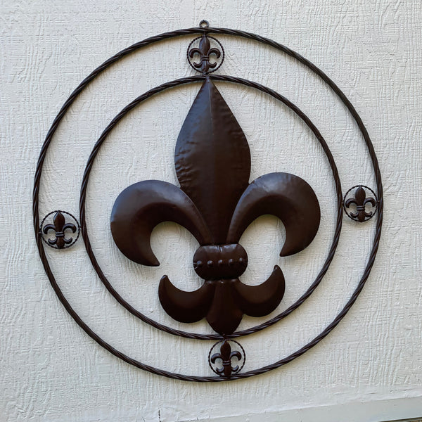 MULTI FLEUR DE LIS METAL WALL ART WESTERN HOME DECOR VINTAGE RUSTIC BROWN ART NEW