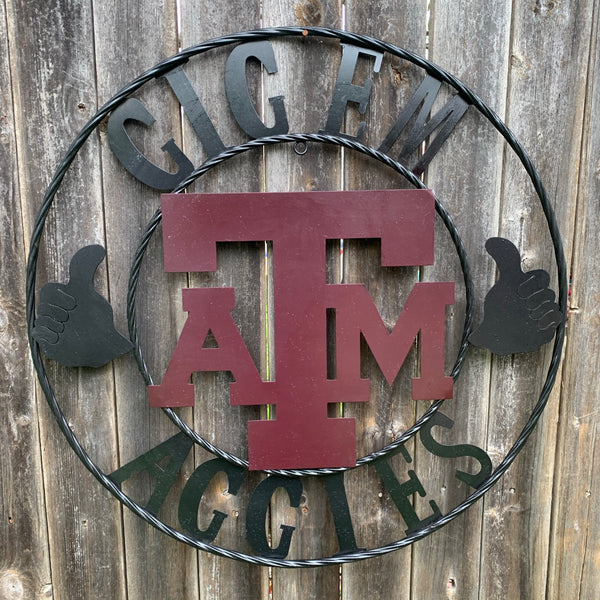 GIGEM AGGIES METAL CUSTOM VINTAGE CRAFT TEAM SIGN HANDMADE