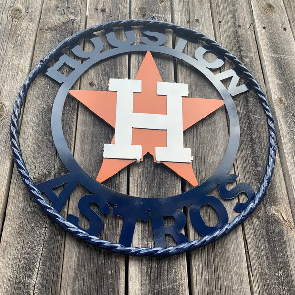 12",18",24",32",36" HOUSTON ASTROS ORANGE & NAVY  BLUE CUSTOM METAL VINTAGE CRAFT WALL ART HANDMADE