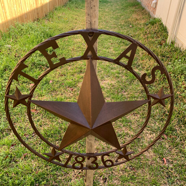 24", 32",36",40" TEXAS 1836 RUSTIC BROWN BARN STAR METAL WALL WESTERN HOME DECOR HANDMADE
