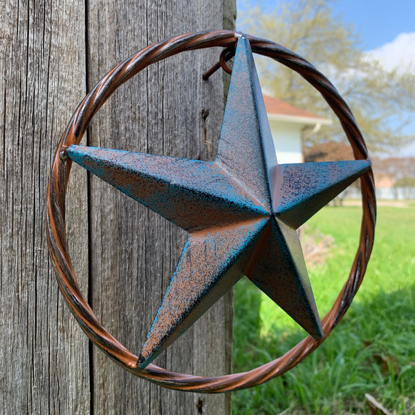 TURQUOISE DISTRESSED BARN METAL STAR WESTERN HOME DECOR ART HANDMADE