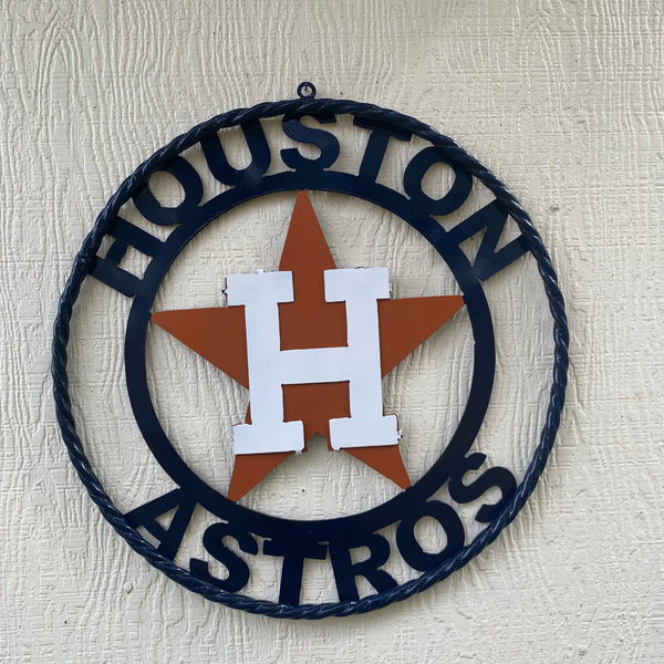 12",18",24",32",36" HOUSTON ASTROS ORANGE & NAVY  BLUE CUSTOM METAL VINTAGE CRAFT WALL ART HANDMADE