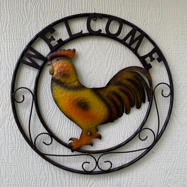 WELCOME 24" ROOSTER & METAL SCROLL STYLE WESTERN HOME DECOR HANDMADE NEW-#EH10143