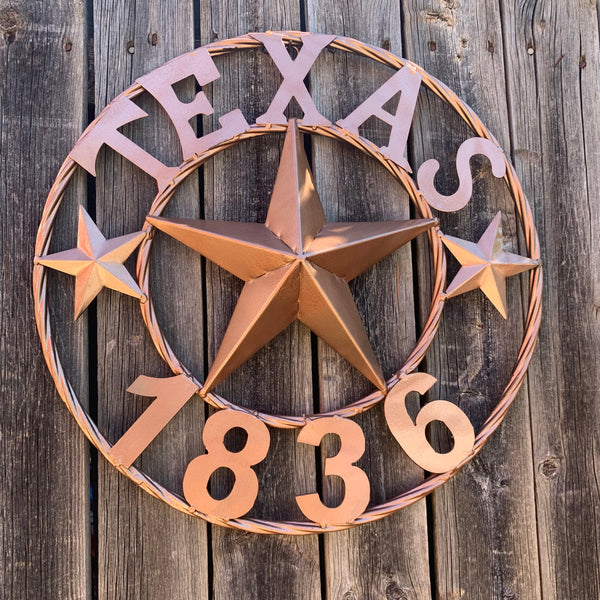 16", 20", 24", 32" TEXAS 1836 HAMMERED COPPER  BARN STAR METAL WALL WESTERN HOME DECOR RED WHITE BLUE ART