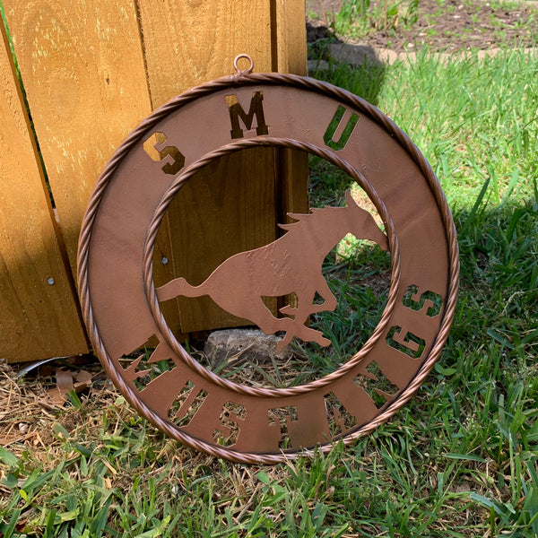 SMU MUSTANGS HAMMERED COPPER METAL CUSTOM VINTAGE CRAFT WALL ART TEAM SIGN HANDMADE